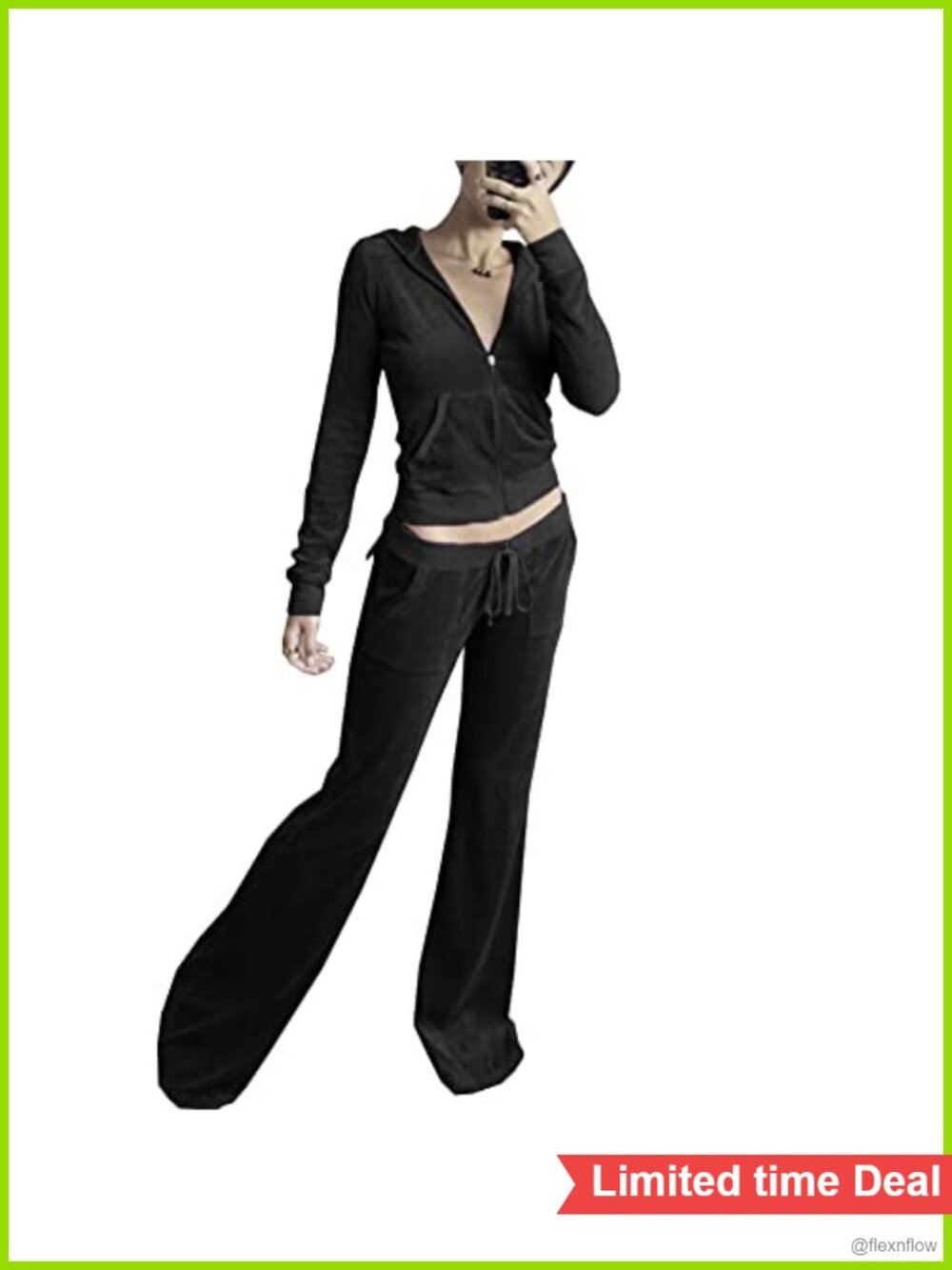 Velour 2 Piece Tracksuit Cropped Hoodie Sweatpants Lounge Set